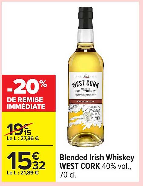 Blended Irish Whiskey WEST CORK 40% vol., 70 cl.
