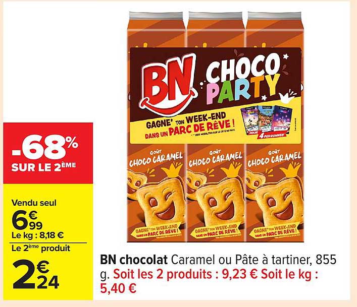BN chocolat Caramel ou Pâte à tartiner, 855 g