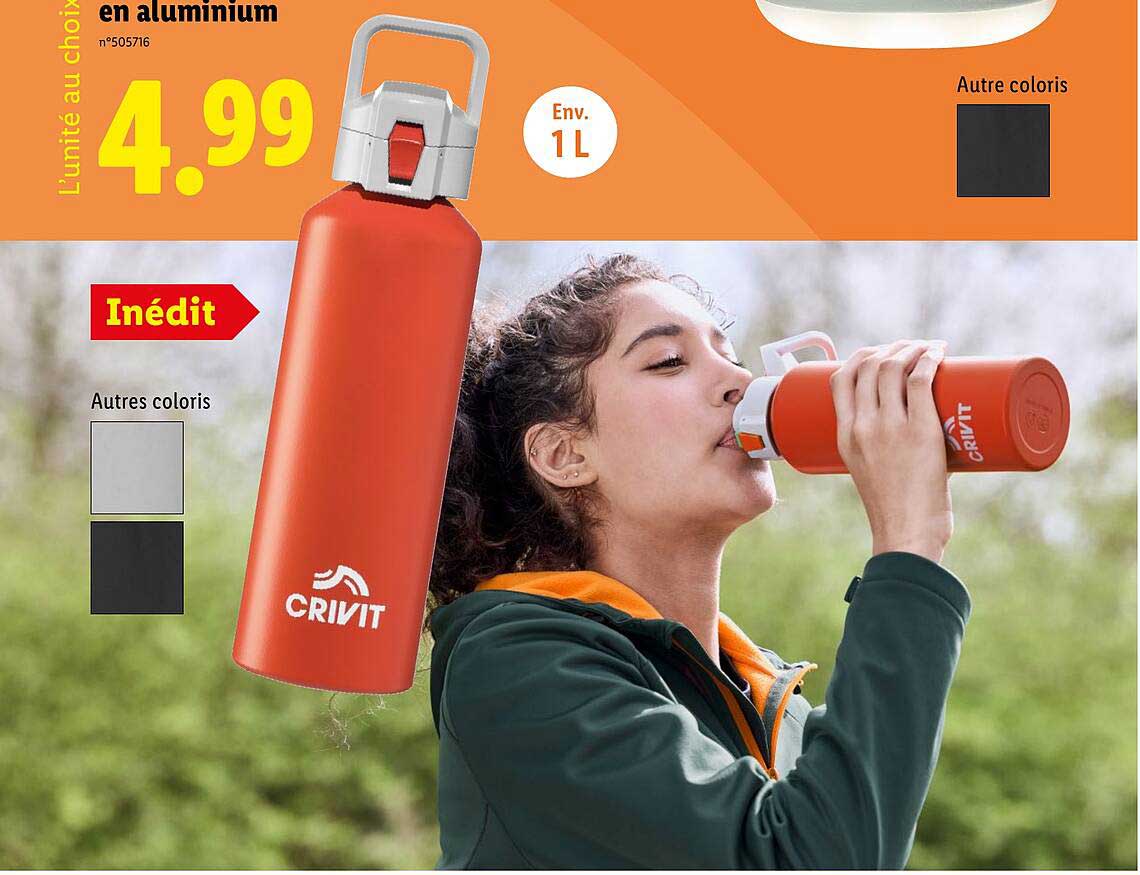 Bouteille en aluminium CRIVIT 1L - 4.99€