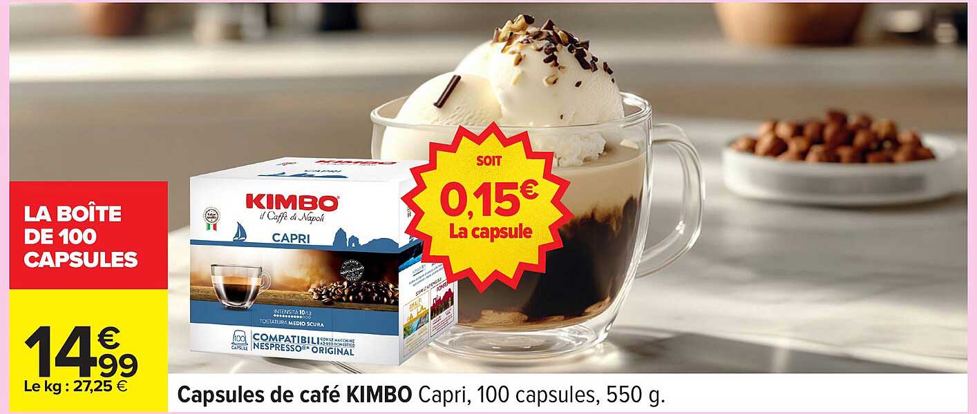 Capsules de café KIMBO Capri, 100 capsules, 550 g.