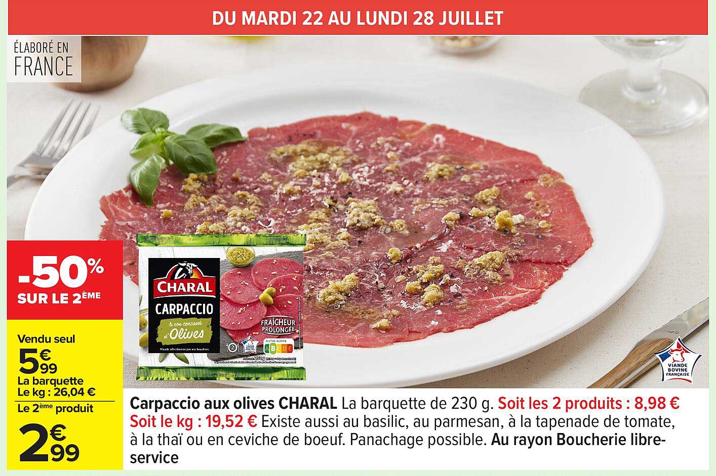 Carpaccio aux olives CHARAL La barquette de 230 g