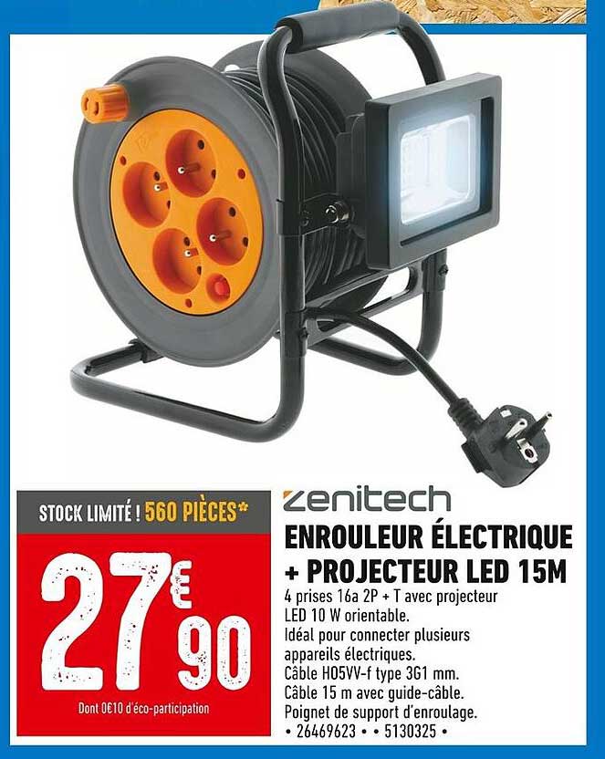 ENROULEUR ÉLECTRIQUE + PROJECTEUR LED 15M