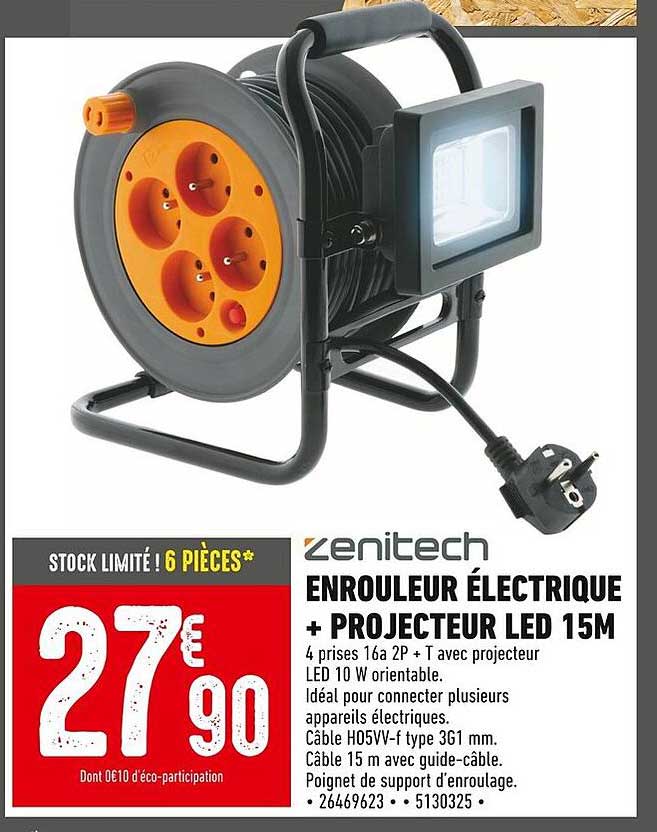 ENROULEUR ÉLECTRIQUE + PROJECTEUR LED 15M