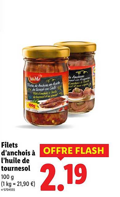 Filets d'anchois à l'huile de tournesol