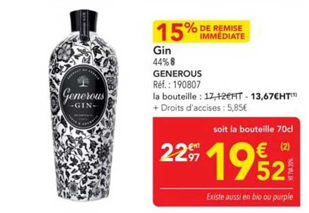 Gin GENEROUS 44% 70cl
