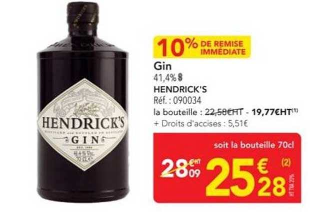 Gin Hendrick's - 10% de remise immédiate