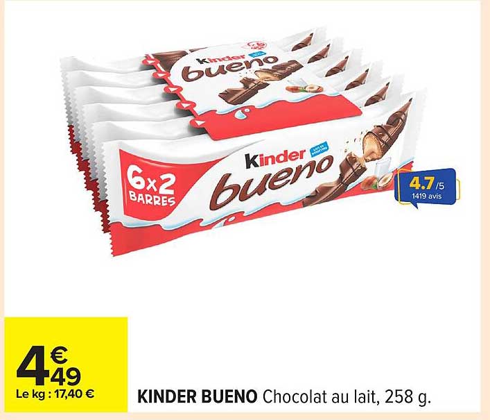 KINDER BUENO Chocolat au lait, 258 g