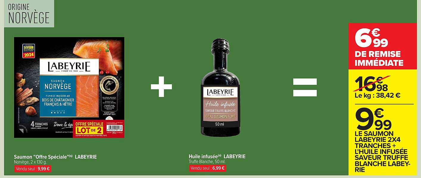 LE SAUMON LABEYRIE 2X4 TRANCHES + L'HUILE INFUSÉE SAVEUR TRUFFE BLANCHE LABEYRIE