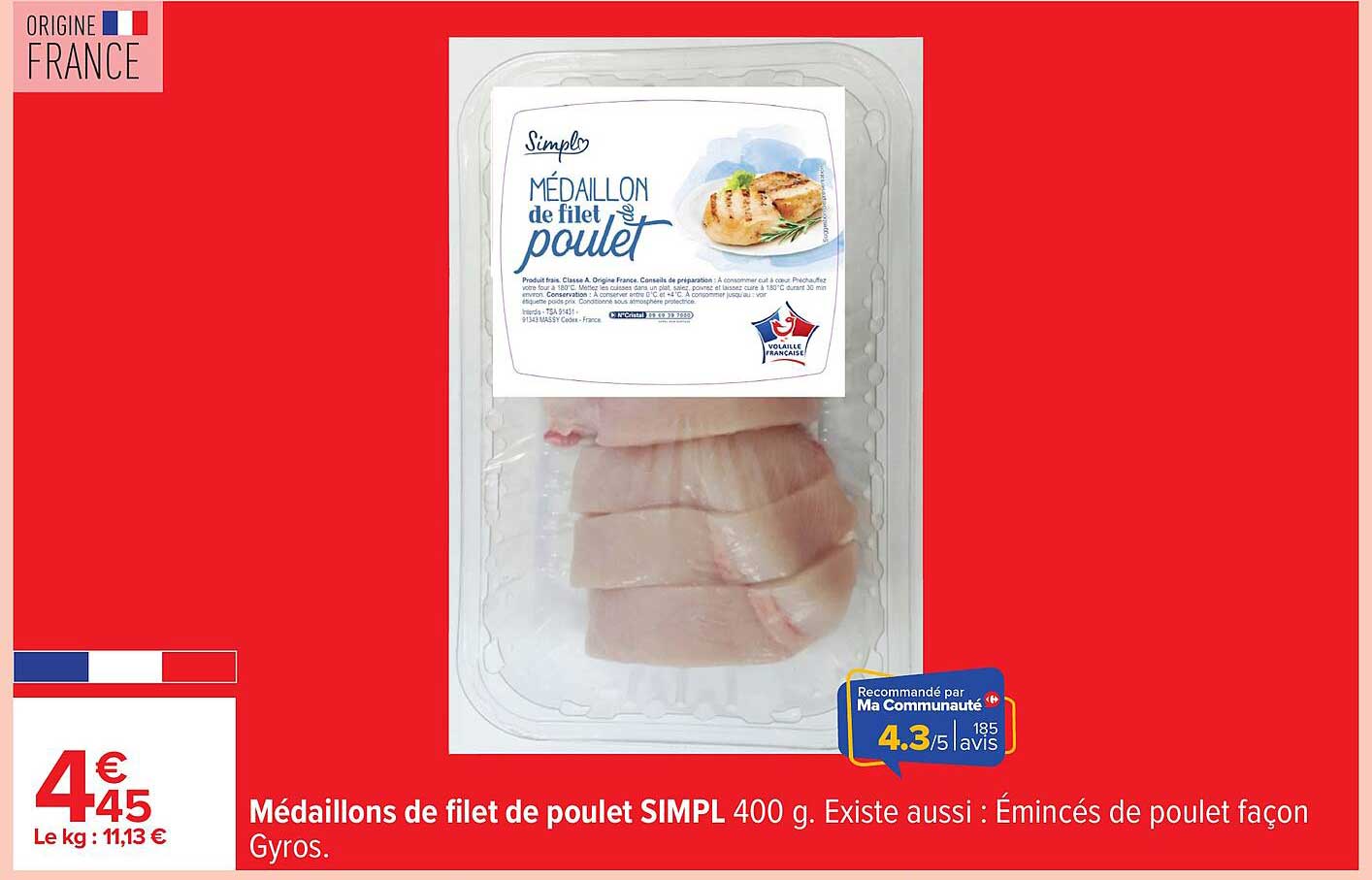 Médaille de filet de poulet SIMPL