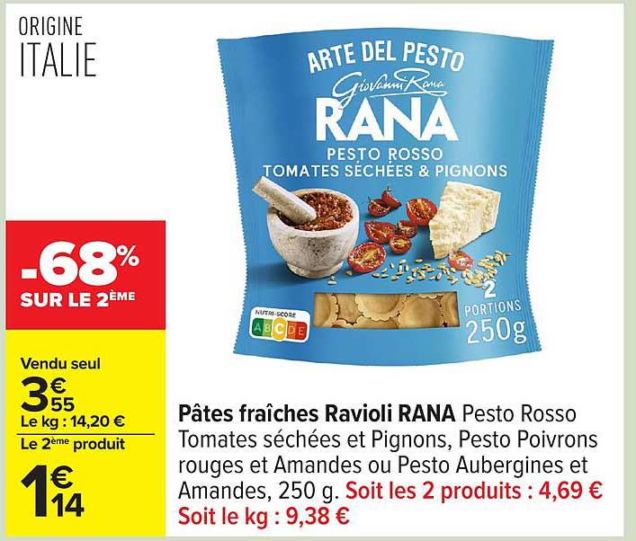 Pâtes fraîches Ravioli RANA Pesto Rosso Tomates séchées et Pignons