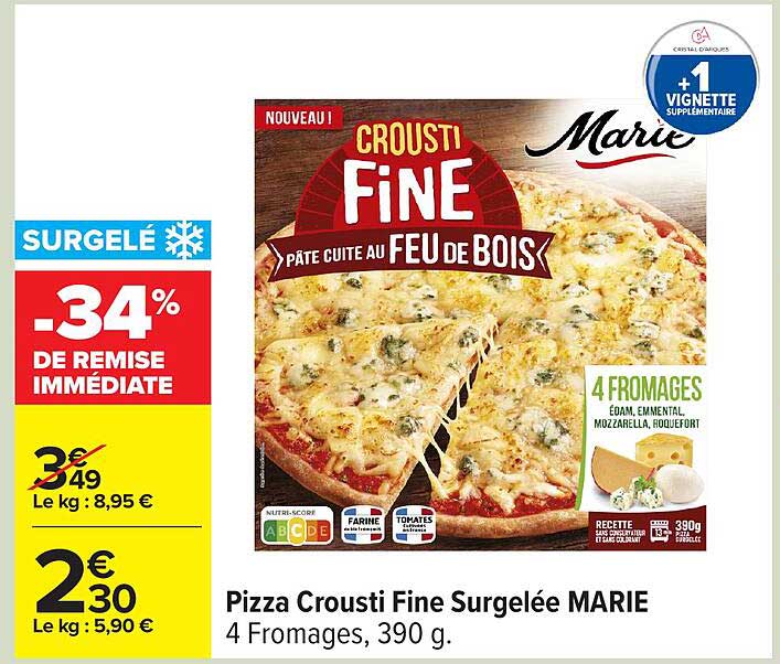 Pizza Crousti Fine Surgelée MARIE 4 Fromages, 390 g.