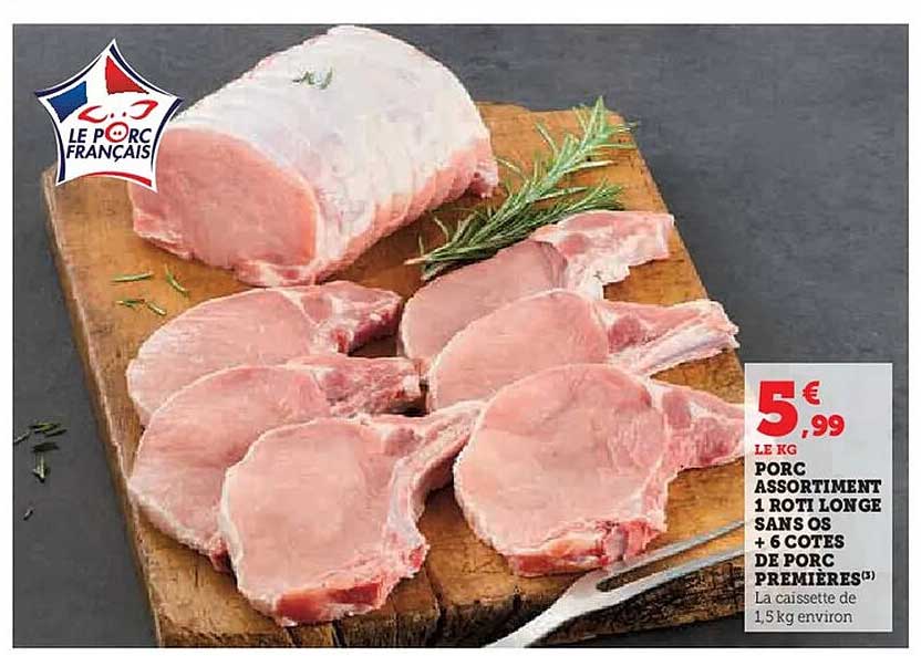 PORC ASSORTIMENT 1 RÔTI LONG SANS OS + 6 COTES DE PORC PREMIERES