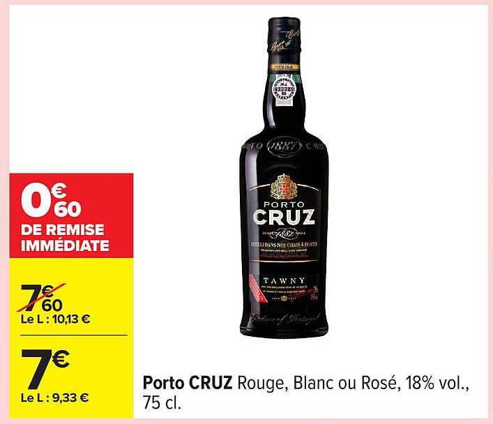 Porto CRUZ Rouge, Blanc ou Rosé, 18% vol., 75 cl.