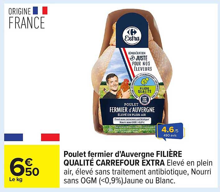 Poulet fermier d'Auvergne FILIÈRE QUALITÉ CARREFOUR EXTRA