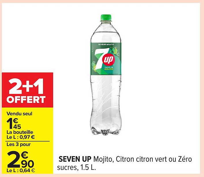 SEVEN UP Mojito, Citron citron vert ou Zéro sucres, 1,5 L