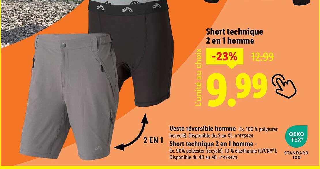 Short technique 2 en 1 homme