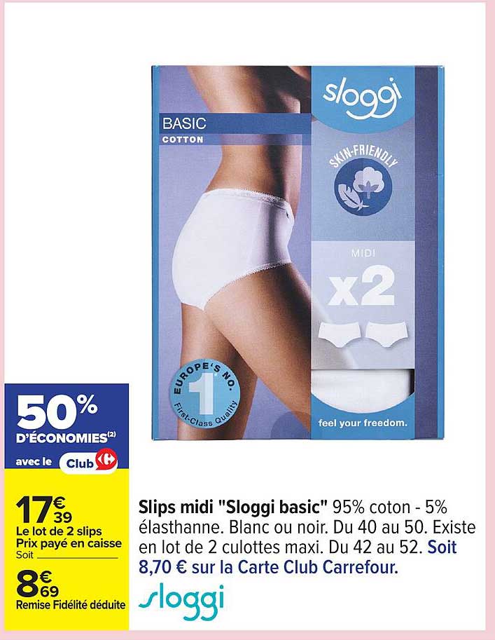 Slips midi "Sloggi basic" 95% coton - 5% élasthanne