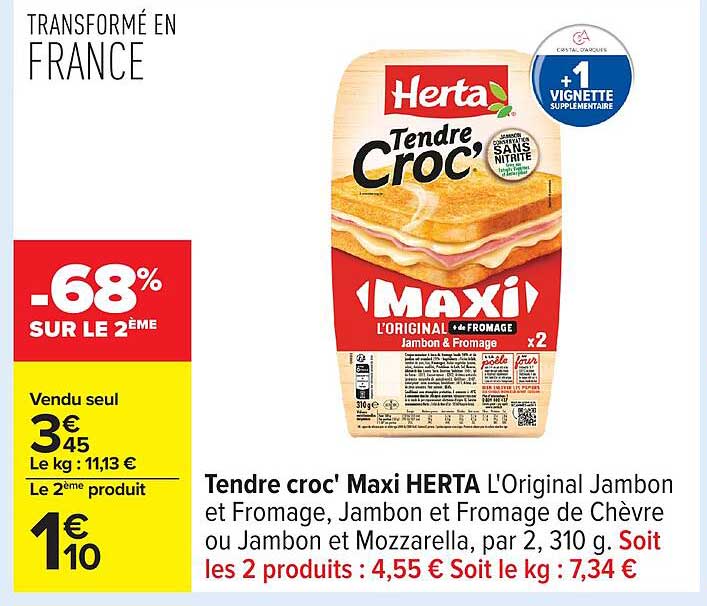 Tendre croc' Maxi HERTA L'Original Jambon et Fromage
