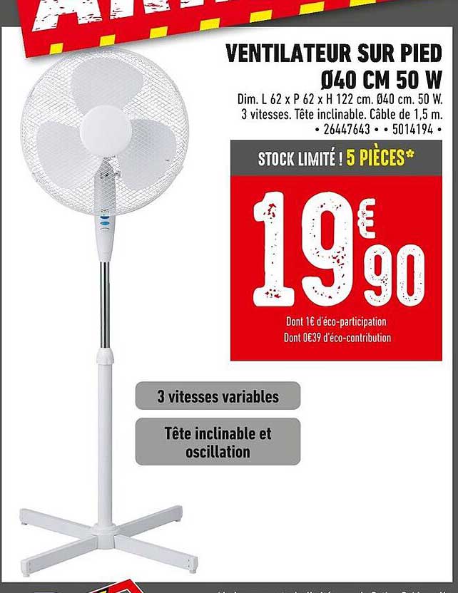 VENTILATEUR SUR PIED Ø40 CM 50 W