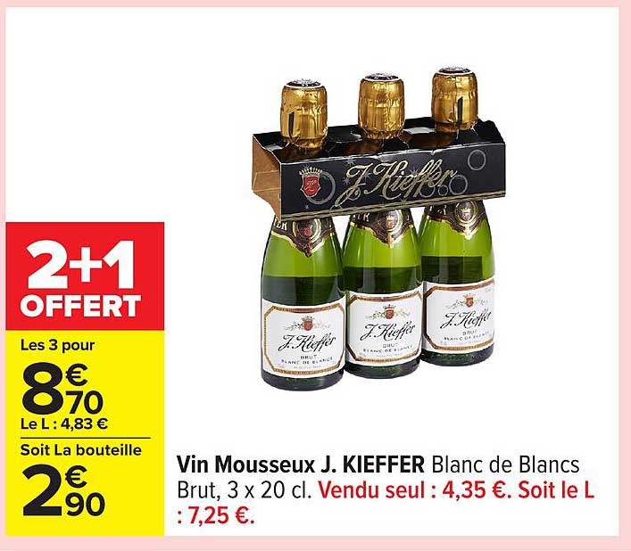 Vin Mousseux J. KIEFFER Blanc de Blancs Brut, 3 x 20 cl.