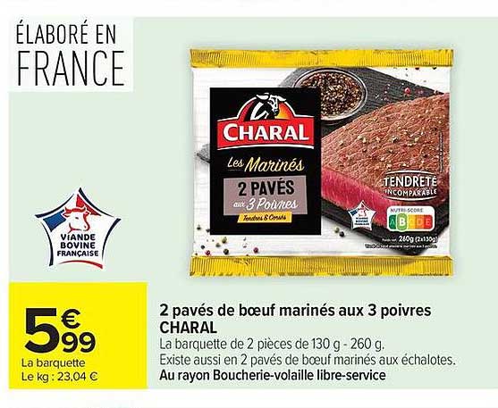 2 pavés de boeuf marinés aux 3 poivres CHARAL