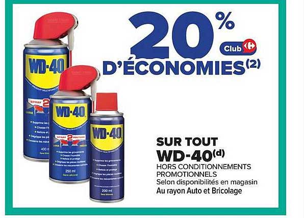 20% d'économies Club Carrefour sur tout WD-40 hors conditionnements promotionnels