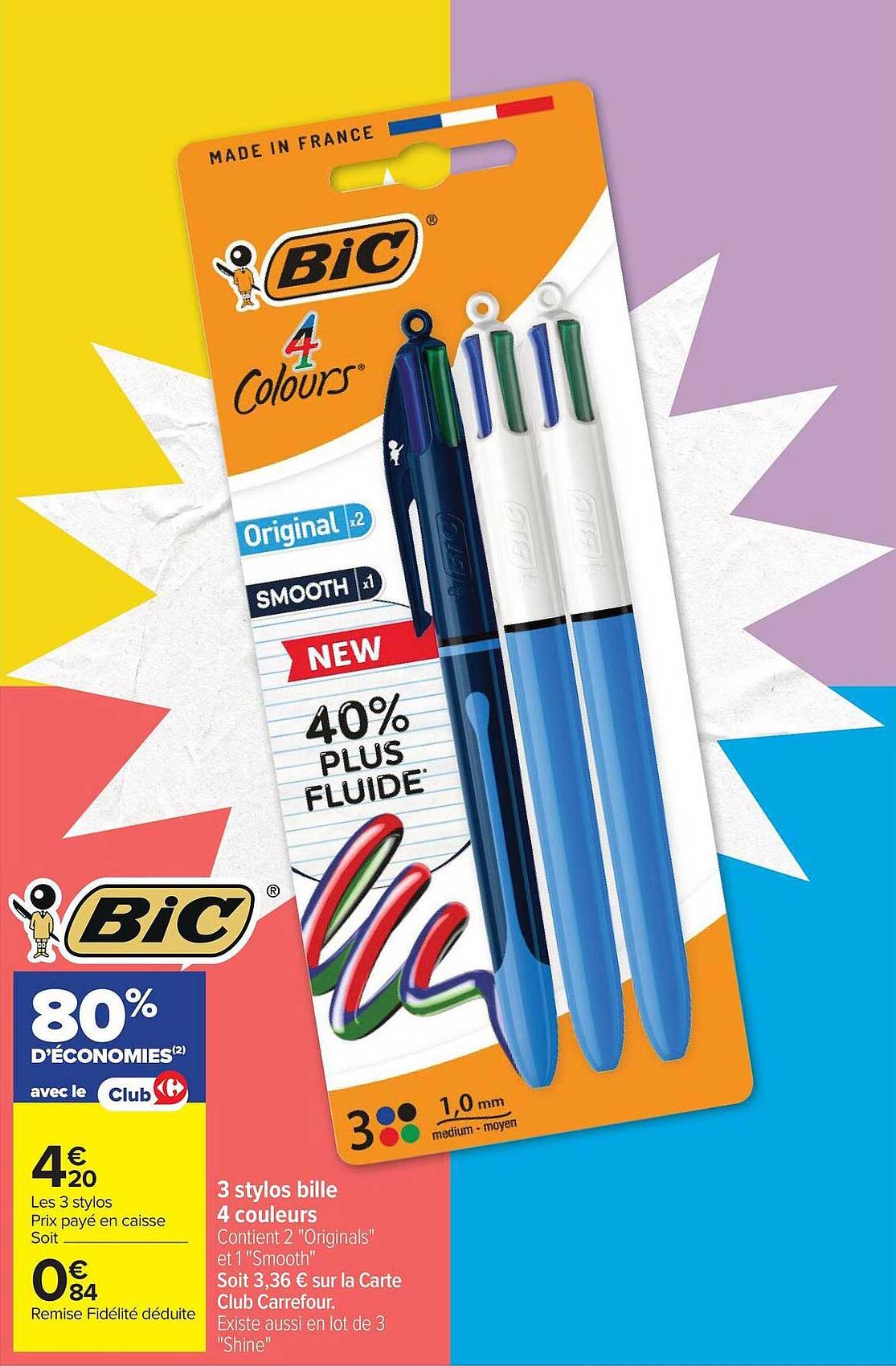 3 stylos bille 4 couleurs