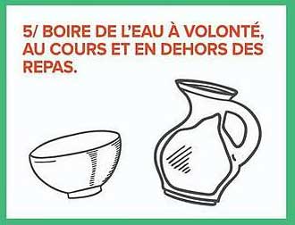 5/ BOIRE DE L'EAU À VOLONTÉ, AU COURS ET EN DEHORS DES REPAS.