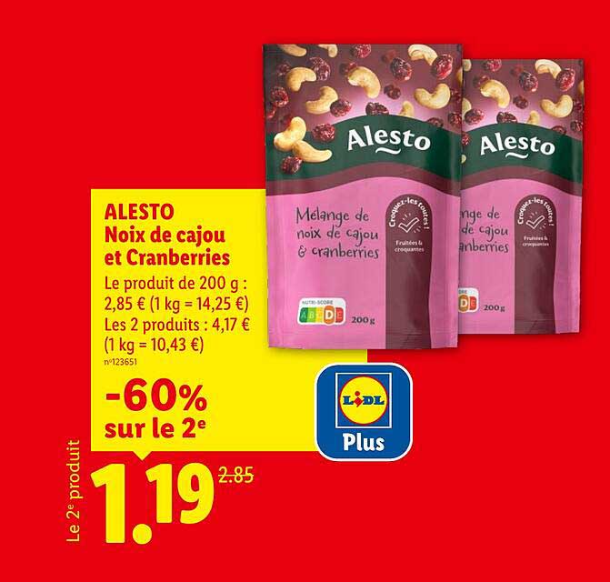 ALESTO Noix de cajou et Cranberries