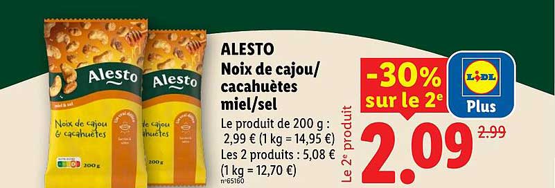 ALESTO Noix de cajou/cacahuètes miel/sel