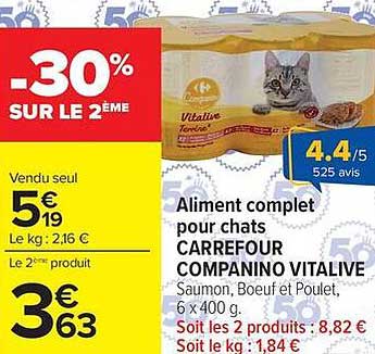 Aliment complet pour chats CARREFOUR COMPANINO VITALIVE
