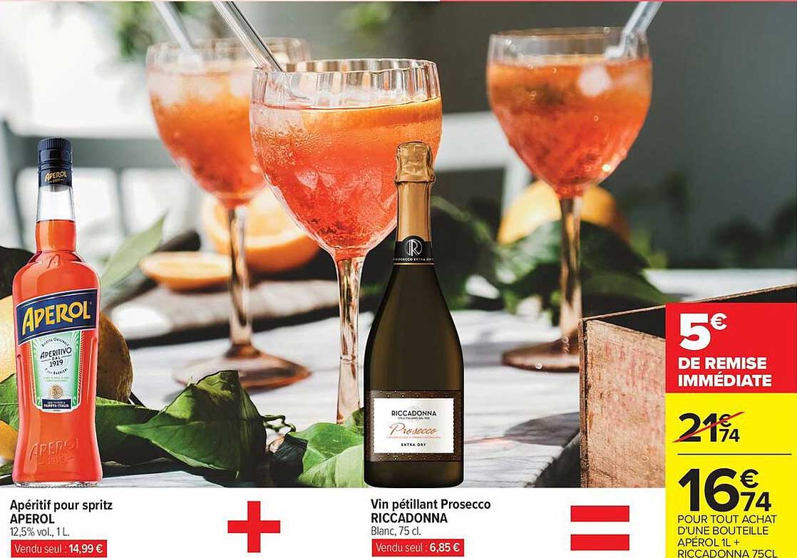 Apéritif pour spritz APEROL + Vin pétillant Prosecco RICCADONNA