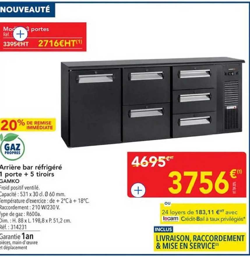 Arrière bar réfrigéré 1 porte + 5 tiroirs GAMKO