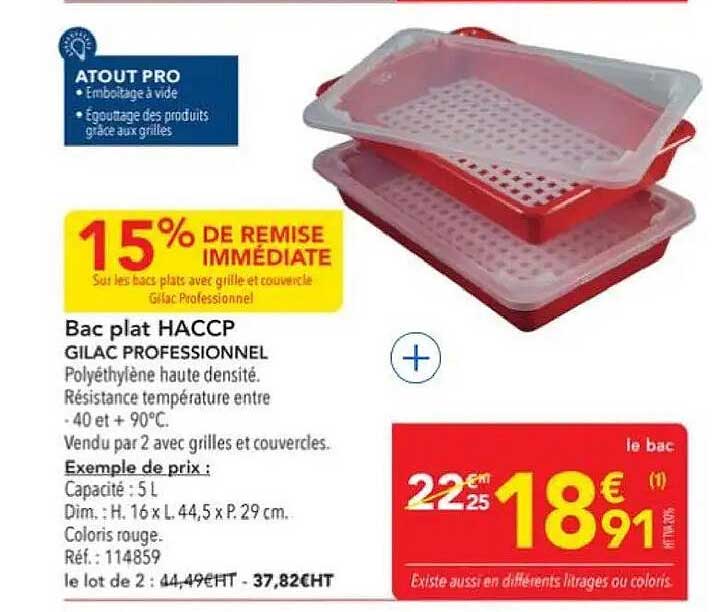 Bac plat HACCP GILAC PROFESSIONNEL