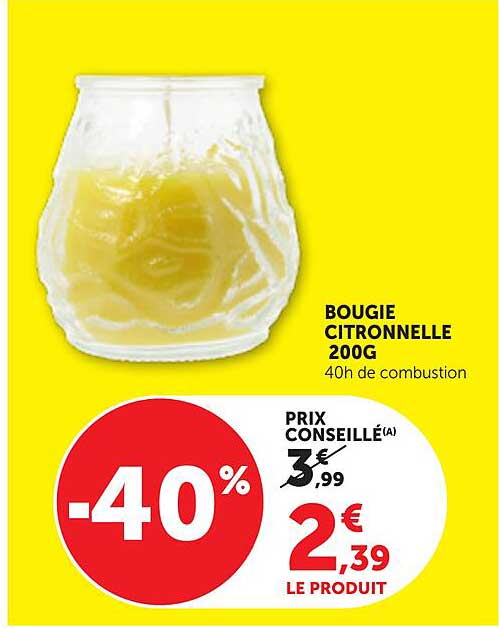 BOUGIE CITRONNELLE 200G 40h de combustion