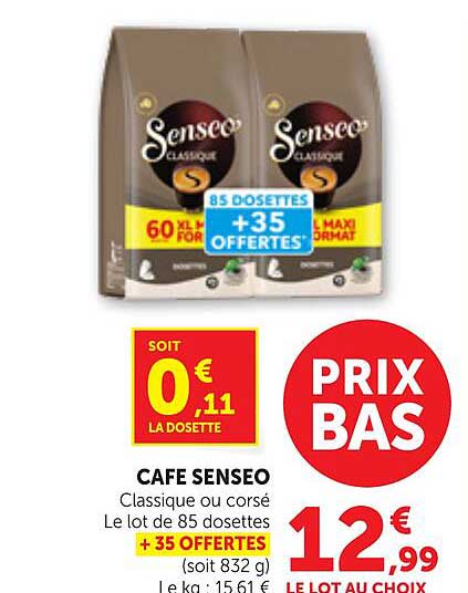 CAFE SENSEO Classique ou corsé Le lot de 85 dosettes + 35 OFFERTES
