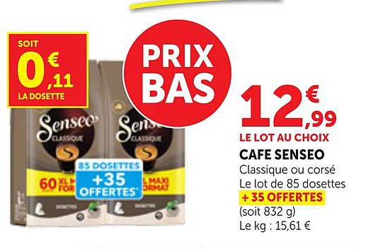 CAFE SENSEO Classique ou corsé Le lot de 85 dosettes + 35 OFFERTES