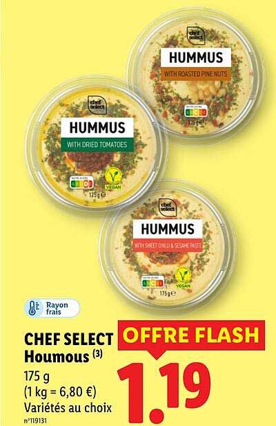 CHEF SELECT Houmous (3) 175 g - Variétés au choix