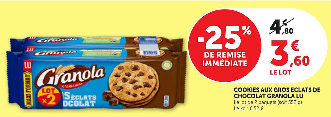 COOKIES AUX GROS ECLATS DE CHOCOLAT GRANO'LA LU