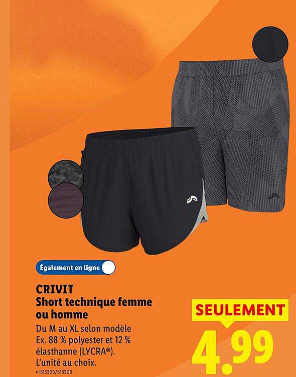 CRIVIT Short technique femme ou homme