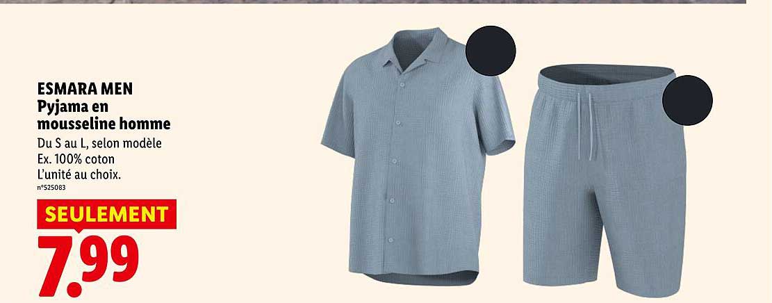ESMARA MEN Pyjama en mousseline homme