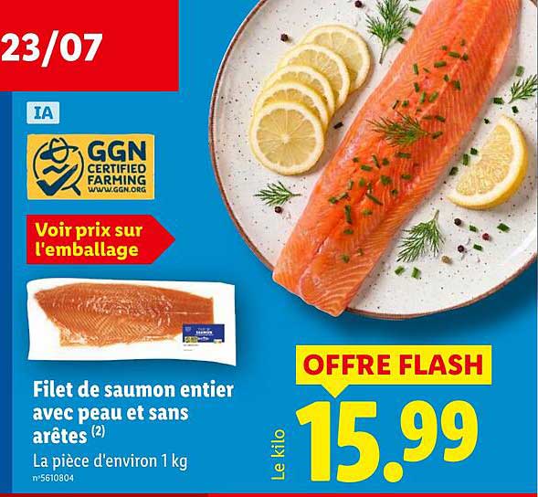 Filet de saumon entier avec peau et sans arêtes