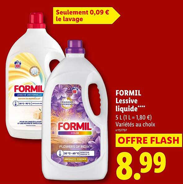 FORMIL Lessive liquide**** 5 L (1 L = 1,80 €) Variétés au choix
