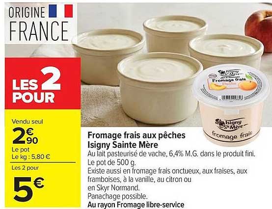 Fromage frais aux pêches Isigny Sainte Mère