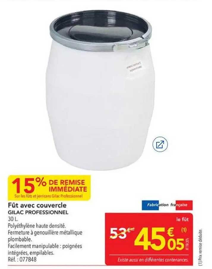 Fût avec couvercle GILAC PROFESSIONNEL