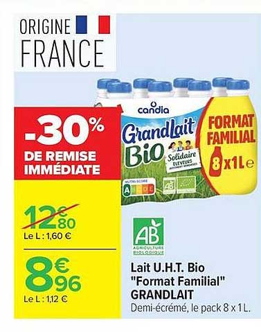 Lait U.H.T. Bio "Format Familial" GRANDLAIT