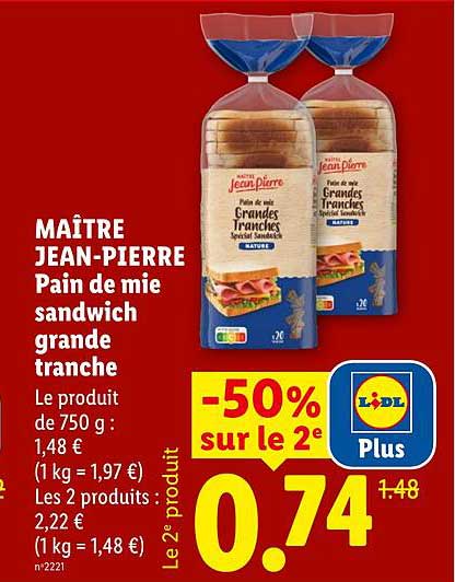 MAÎTRE JEAN-PIERRE Pain de mie sandwich grande tranche
