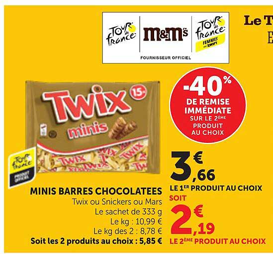 MINIS BARRES CHOCOLATEES Twix ou Snickers ou Mars