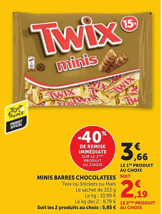 MINIS BARRES CHOCOLATEES Twix ou Snickers ou Mars Le sachet de 333 g