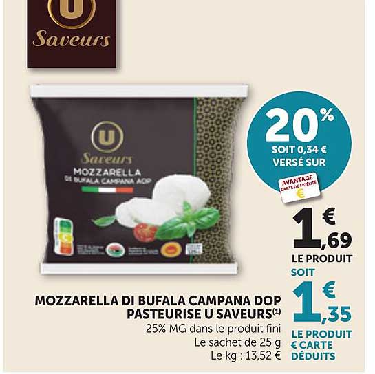 MOZZARELLA DI BUFALA CAMPANA DOP PASTEURISÉ U SAVEURS